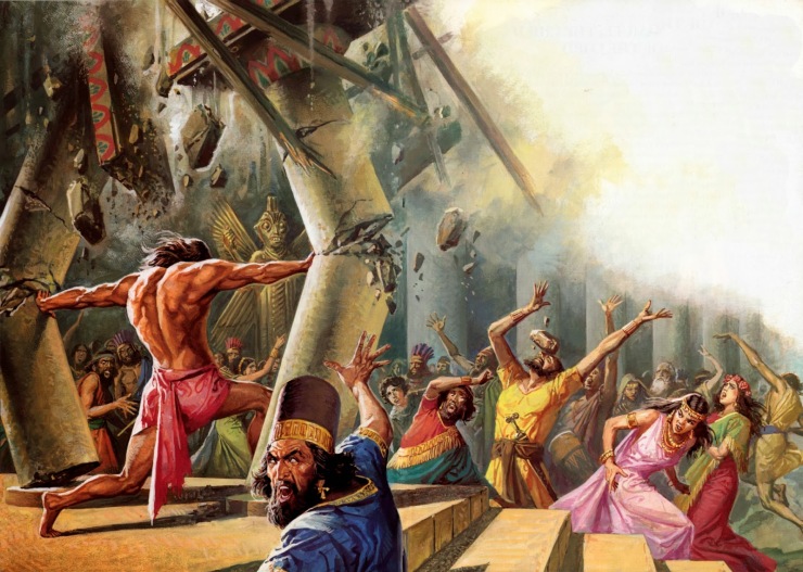 Samson brings down the house, killing about 3,000 Philistines.  